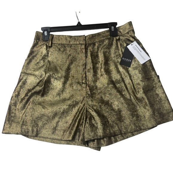 GUESS Topia Metallic Tie-Front Shorts , Gold,  Sz. M- NO BELT - Picture 1 of 14